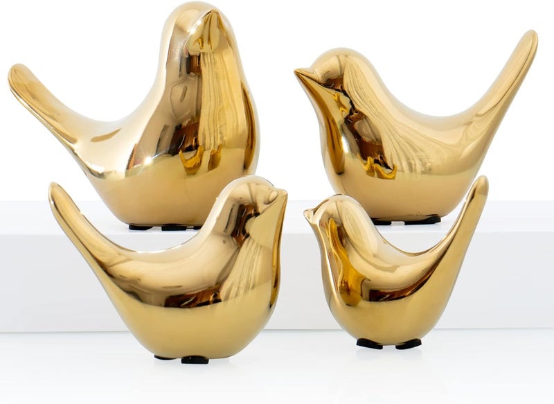 Notakia Small Birds Statues Home Decor Modern Style Decorative Ornaments for Living Room, Bedroom, Office Desktop, Cabinets (4Pcs Gold Birds) - Image 1
